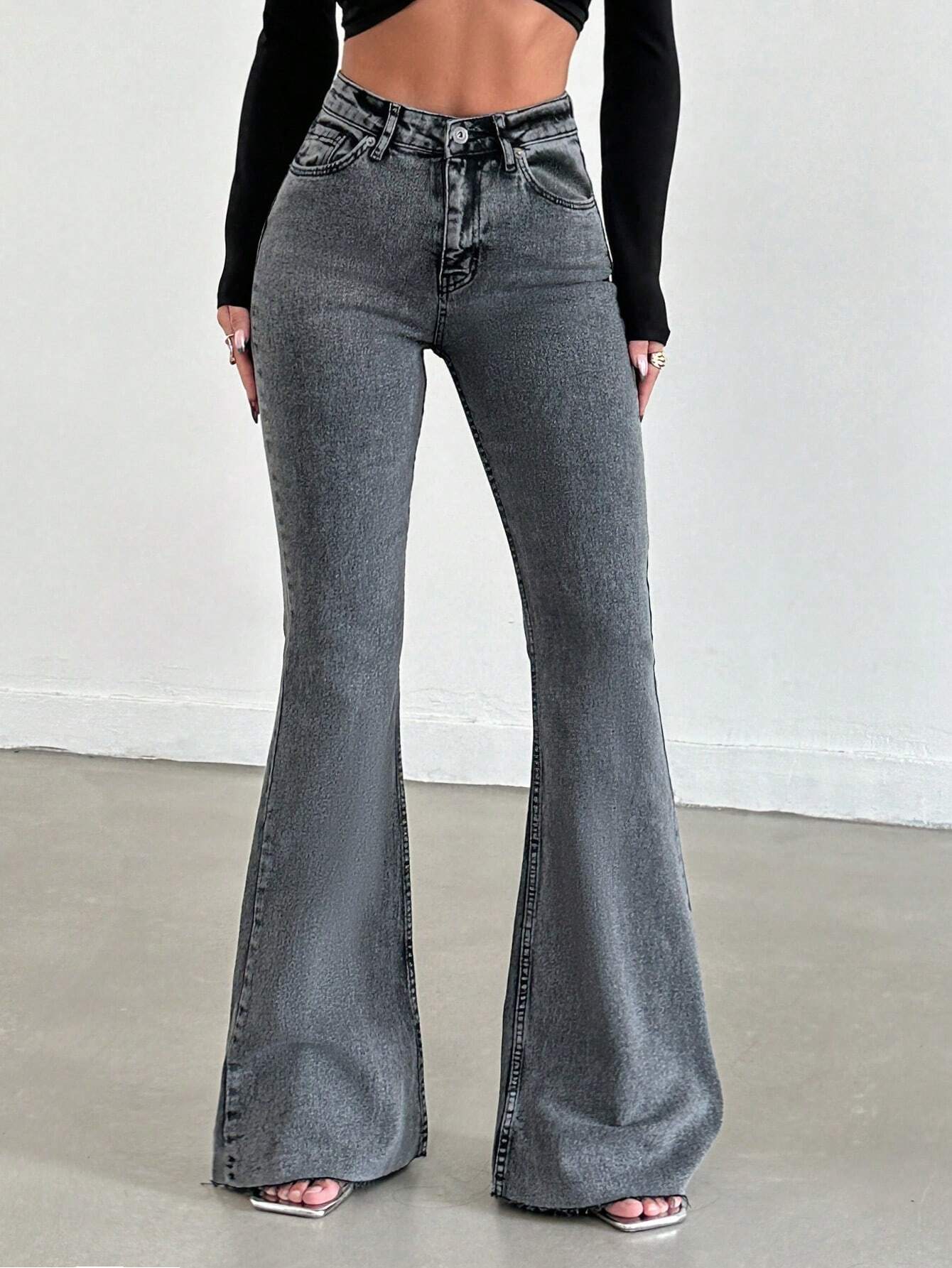 Neutral Grey Bootleg High Rise Jeans