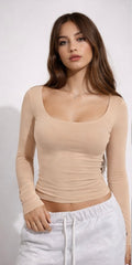 Soft Curve Neck Long Sleeve Top