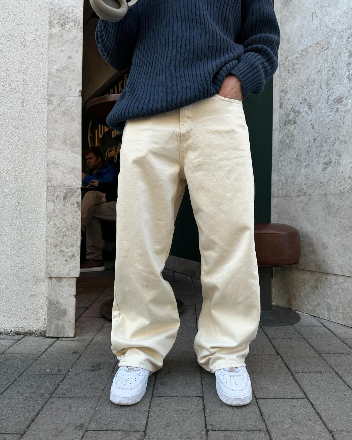 Nude Baggy Fit Straight Leg Jeans in Beige - Image 5