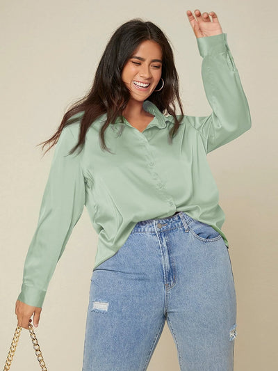 Drop Shoulder Plus Size Satin Blouse