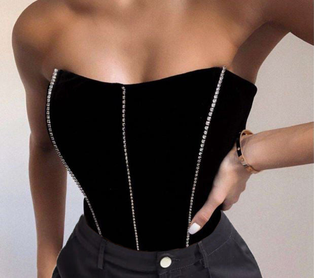 Rhinestone Black Corset Top