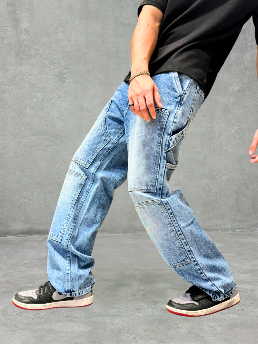 Blue Stone Wash Carpenter Baggy Jeans