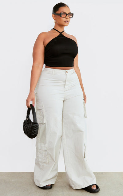 Fancy Halter Neck Plus Size Rib Top