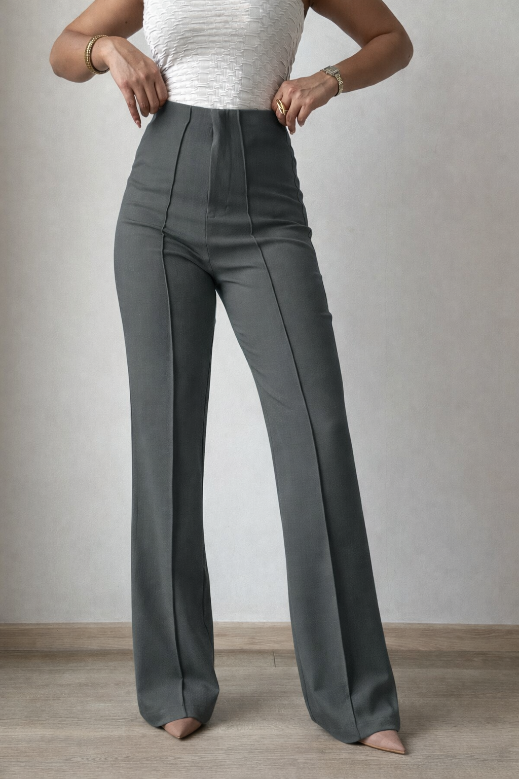 Polished Linen Flared Tailored Pants