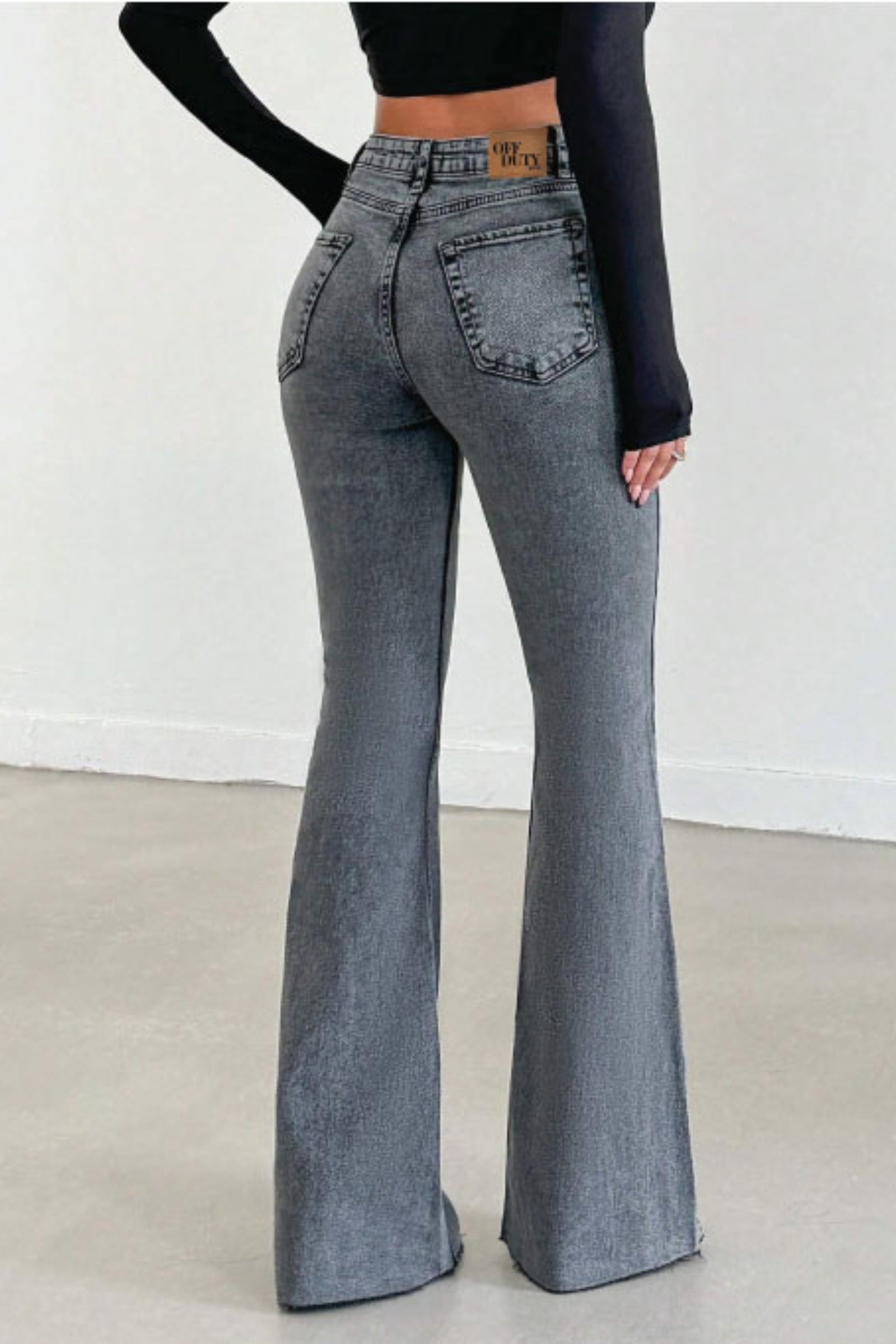 Neutral Grey Bootleg High Rise Jeans