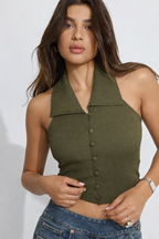 Collared Pin Up Vest Top