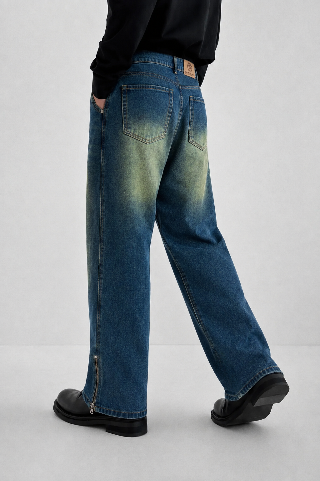 Vintage Yellowish Blue Loose Straight Fit Denim