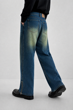 Vintage Yellowish Blue Loose Straight Fit Denim