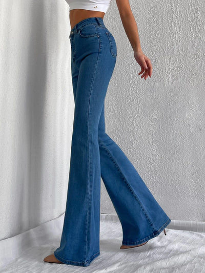 Aqua Blue Bootleg High Rise Jeans