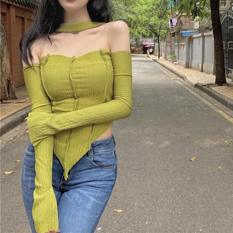 Chic Halter Neck Detachable Sleeves Top