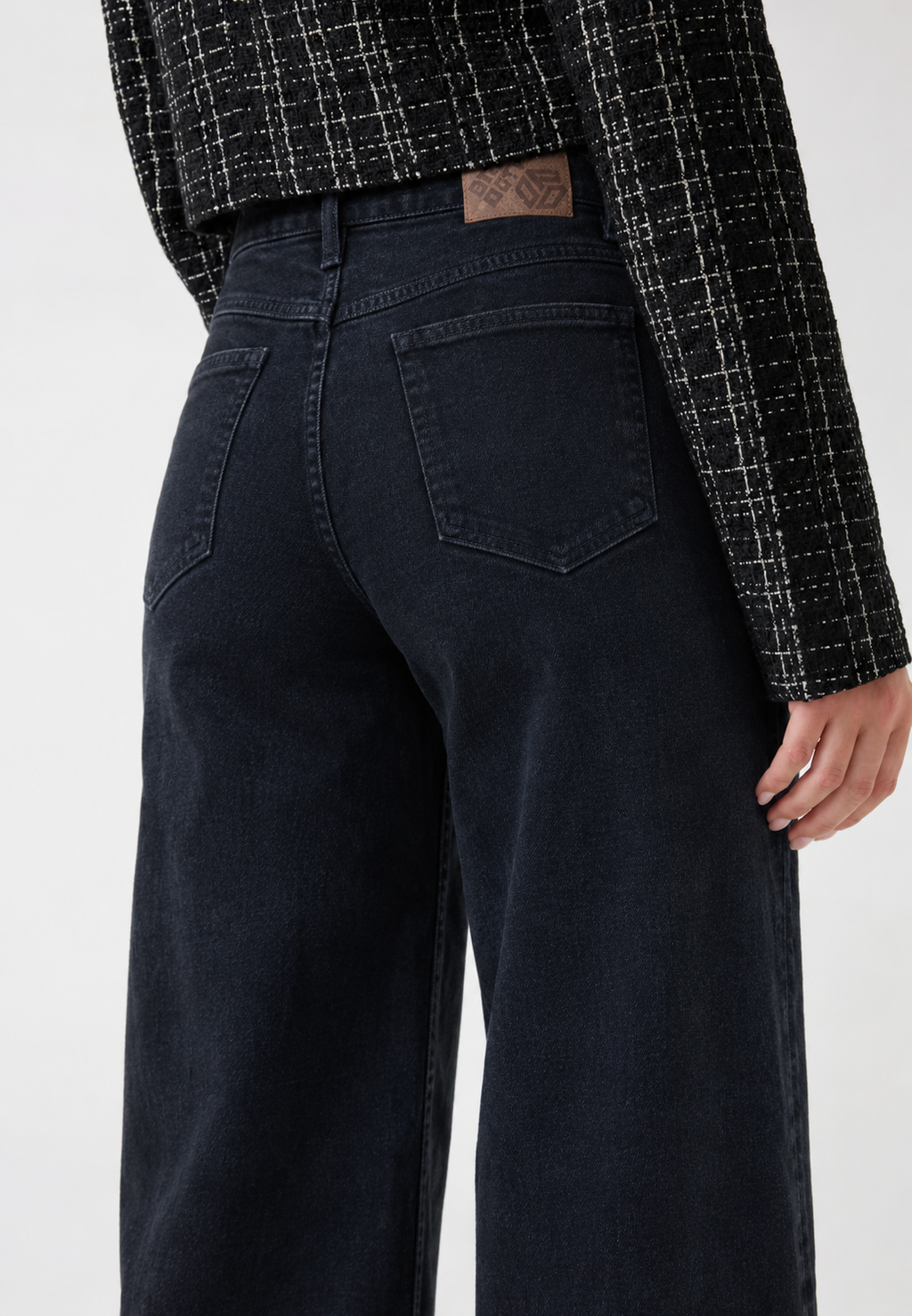 Onyx Black Stone Wash Wide Leg High Rise Jeans
