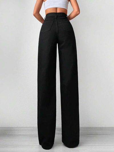 Black Wide Leg High Rise Jeans