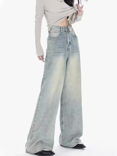 Blue Vintage Yellow Tinted Wide Leg Jeans