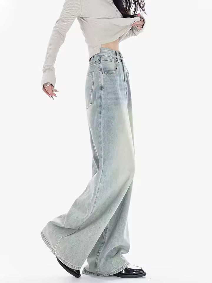 Blue Vintage Yellow Tinted Wide Leg Jeans