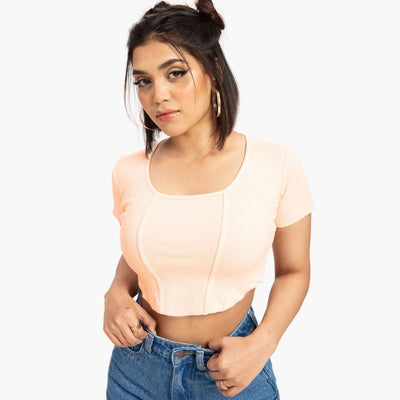 Peach Corset Curve Hem Crop Top