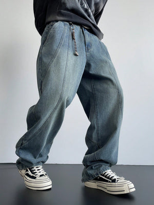 Rolling Panel Loose Straight Fit Jeans