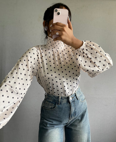 Pretty Polka Dot High Neck Blouse