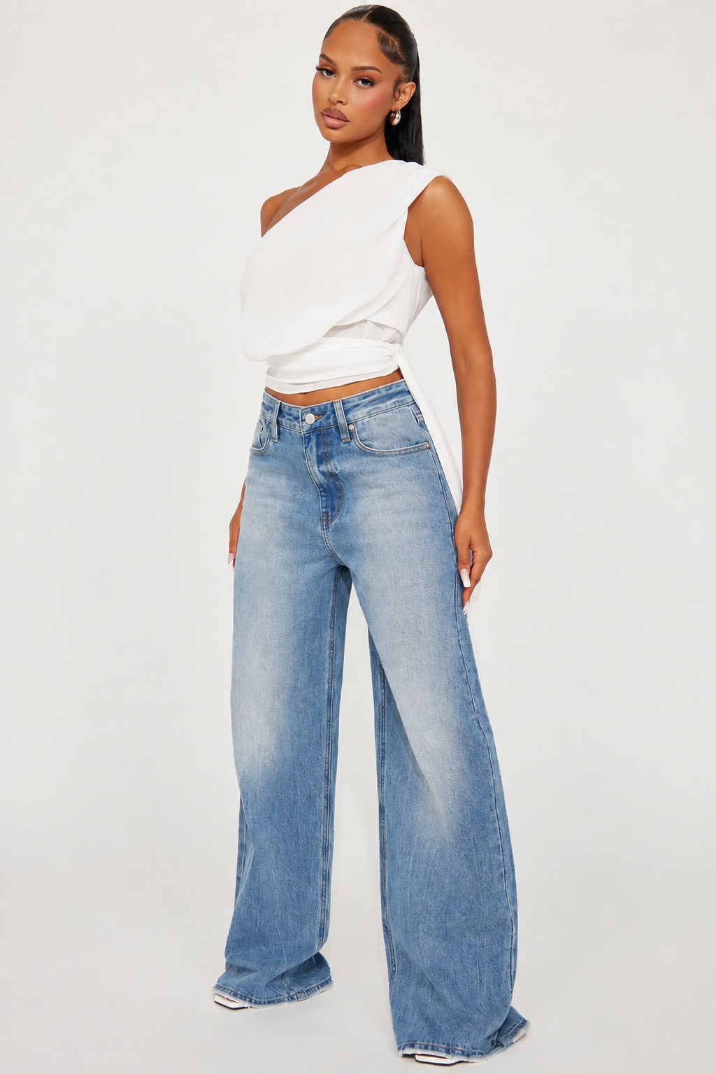 Cold Blue Fade Wide Leg Jeans
