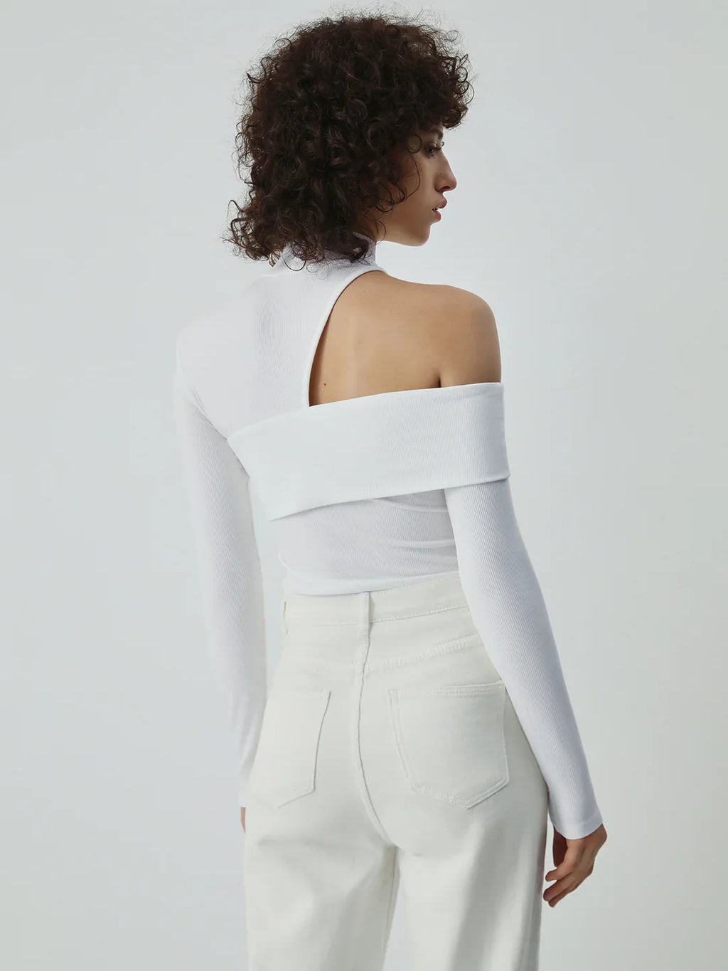 Wrapped Shoulder High Neck Rib Top