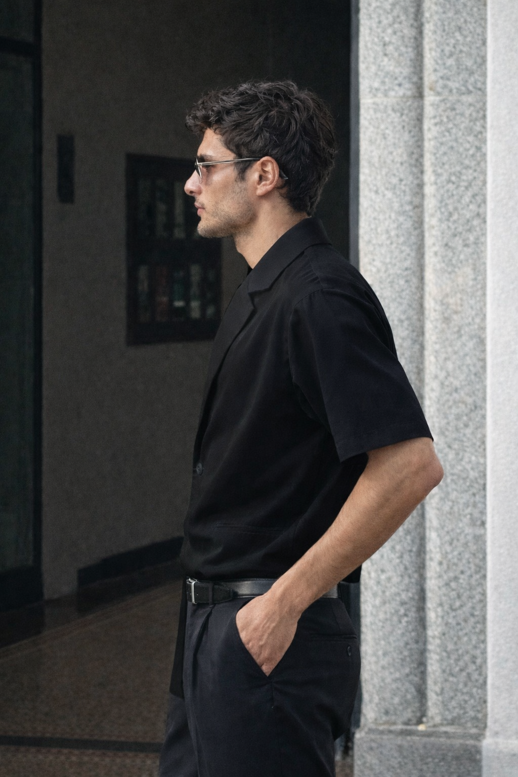 Blazer Vibe Slanted Placket Short Sleeve Shirt