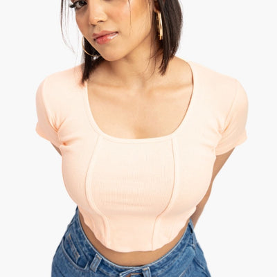 Peach Corset Curve Hem Crop Top