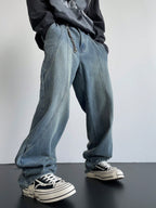 Rolling Panel Loose Straight Fit Jeans