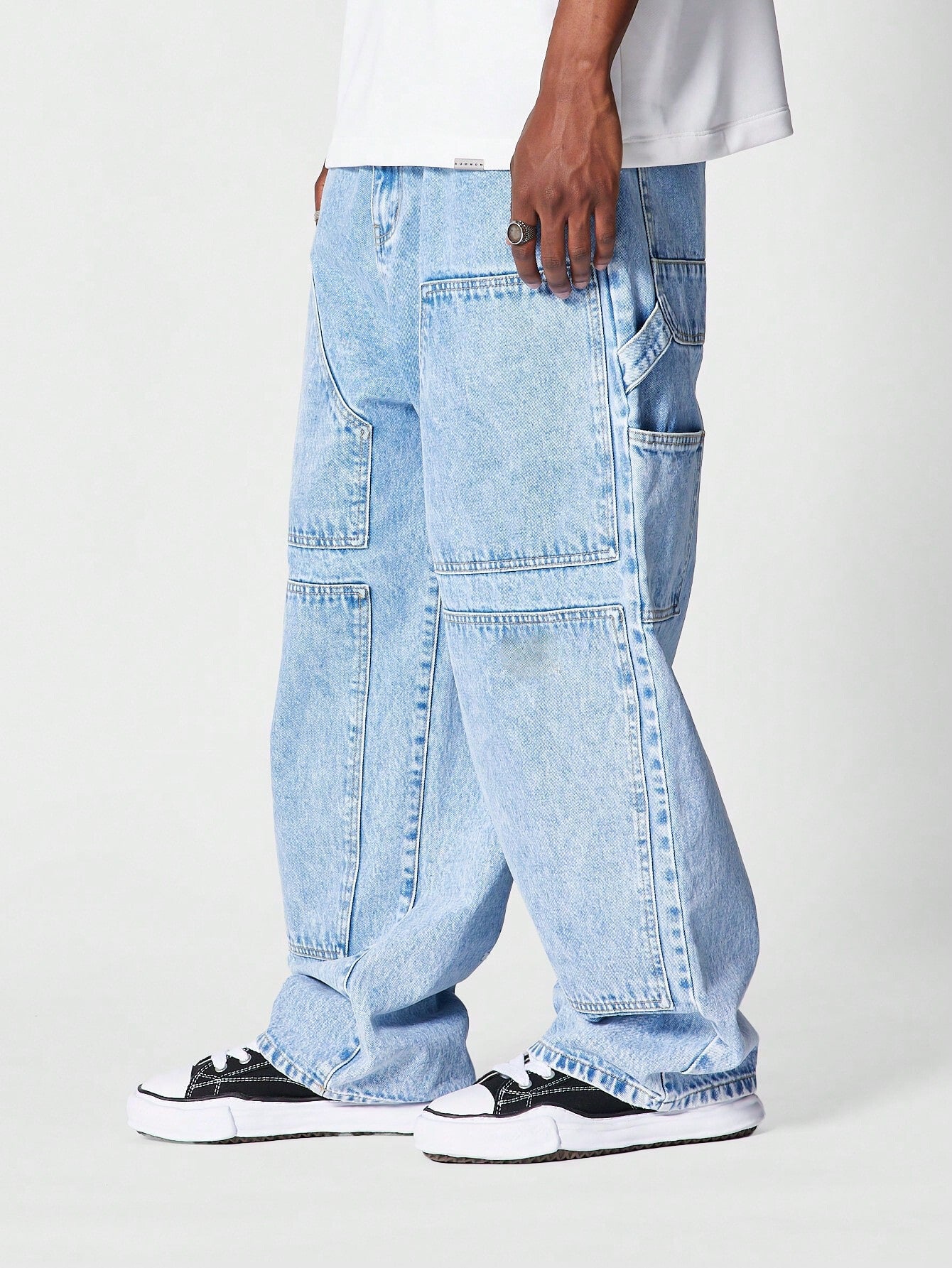 Blue Stone Wash Carpenter Baggy Jeans