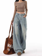 Ash Blue Mid Waist Baggy Jeans