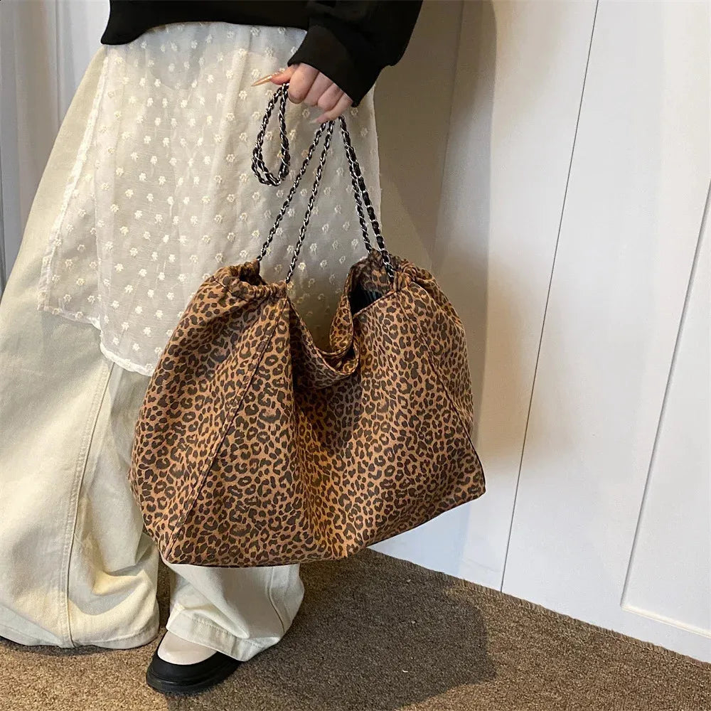 Animal Print Shopper Chain Tote Bag