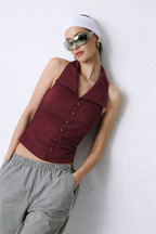 Collared Pin Up Vest Top