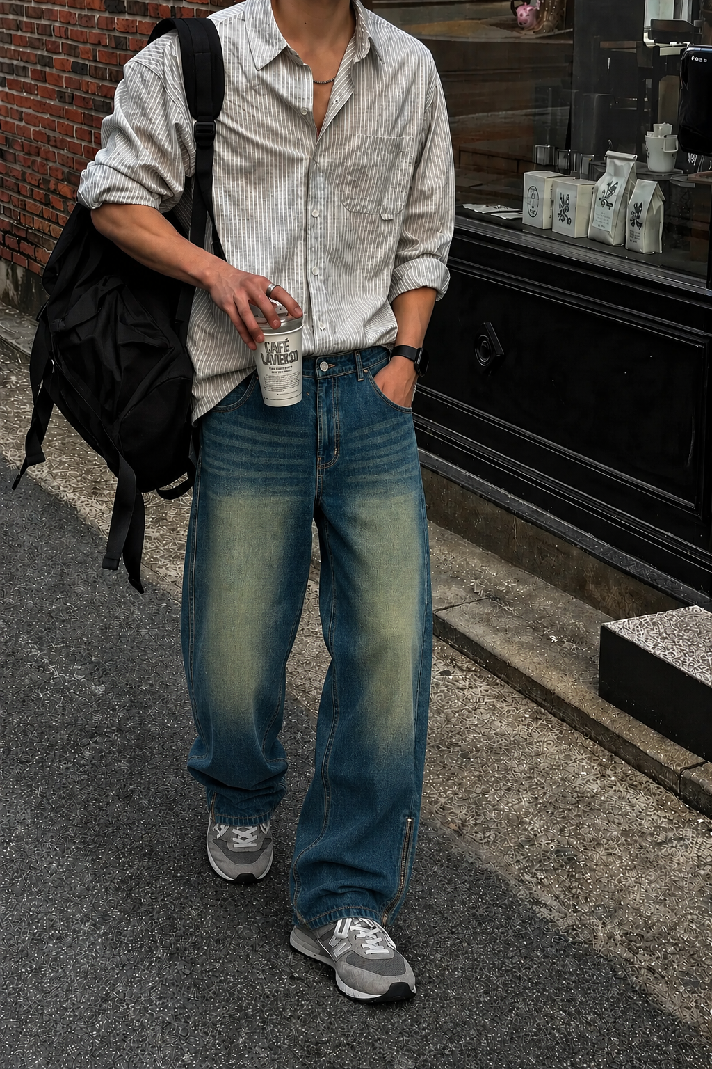 Vintage Yellowish Blue Loose Straight Fit Denim