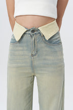 Fold Over Fade Straight Leg Jeans