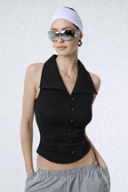 Collared Pin Up Vest Top