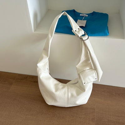 Metal Buckle Curved Hobo Bag