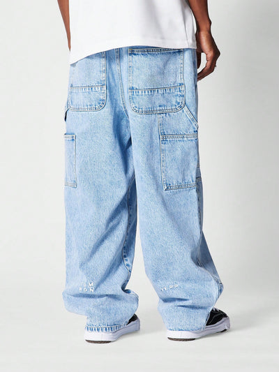 Blue Stone Wash Carpenter Baggy Jeans