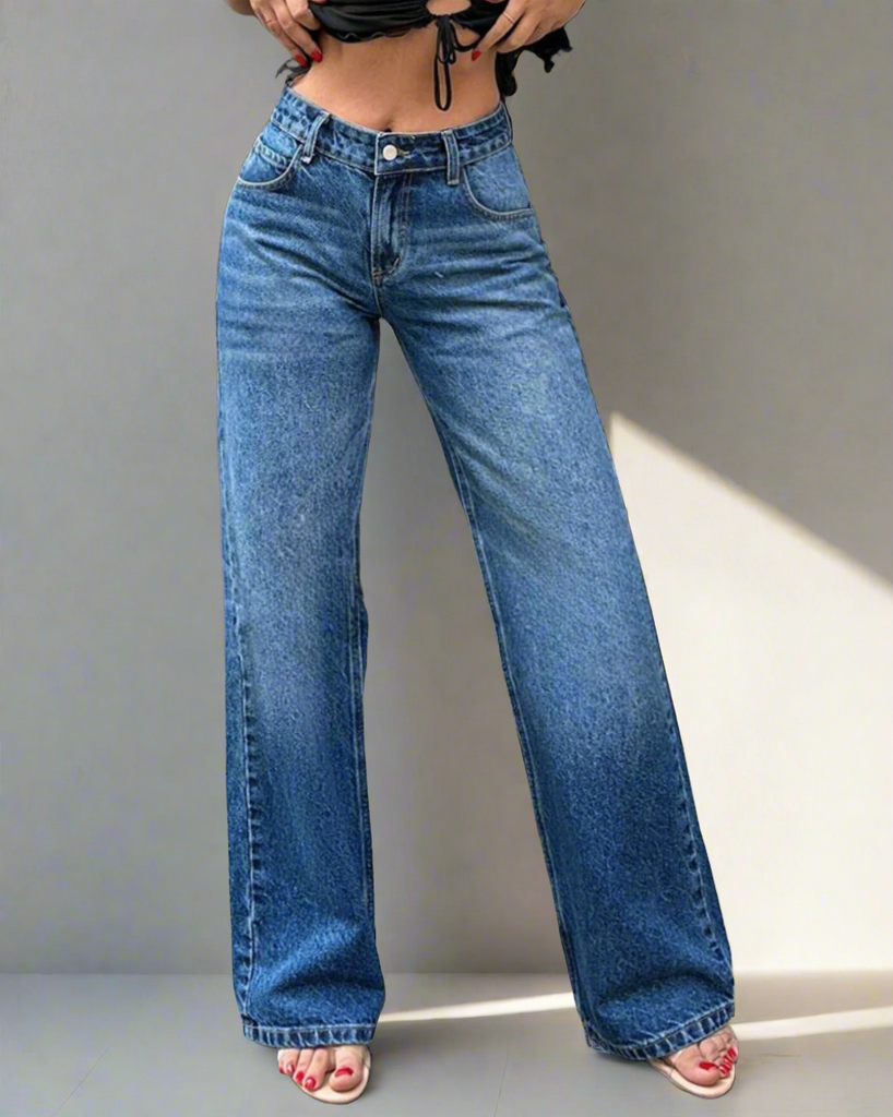 Denim wide leg high rise pants best sale