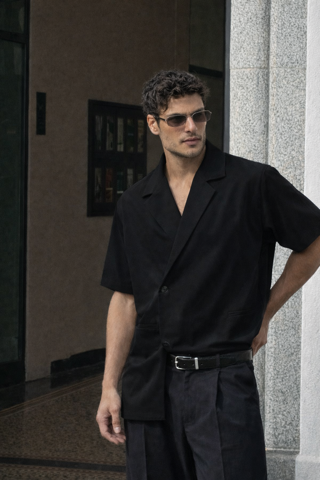 Blazer Vibe Slanted Placket Short Sleeve Shirt