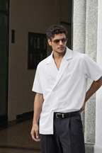 Blazer Vibe Slanted Placket Short Sleeve Shirt