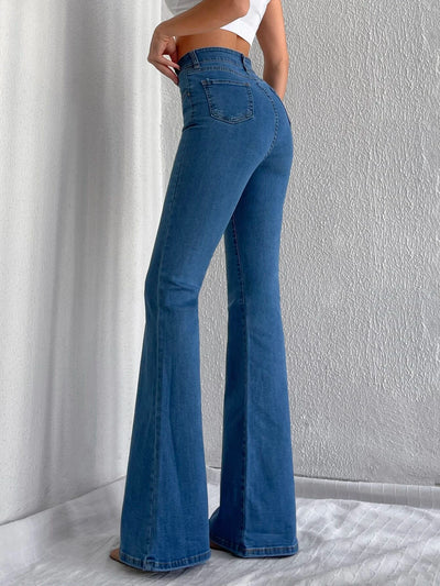 Aqua Blue Bootleg High Rise Jeans