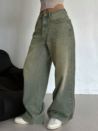 Rust Fade Baggy Wide Leg Jeans