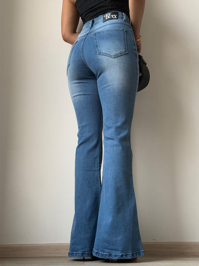 Blue Slim Fit Flared Bottom Jeans
