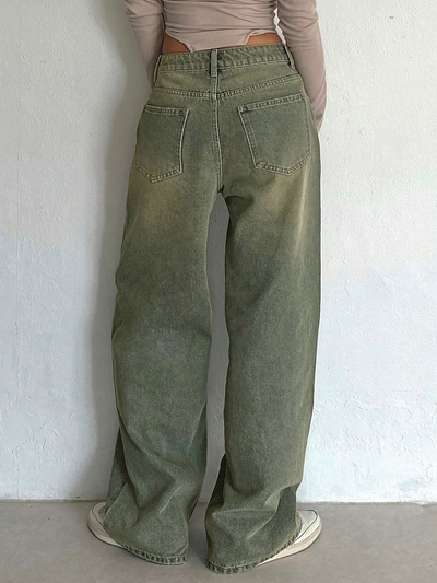 Rust Fade Baggy Wide Leg Jeans