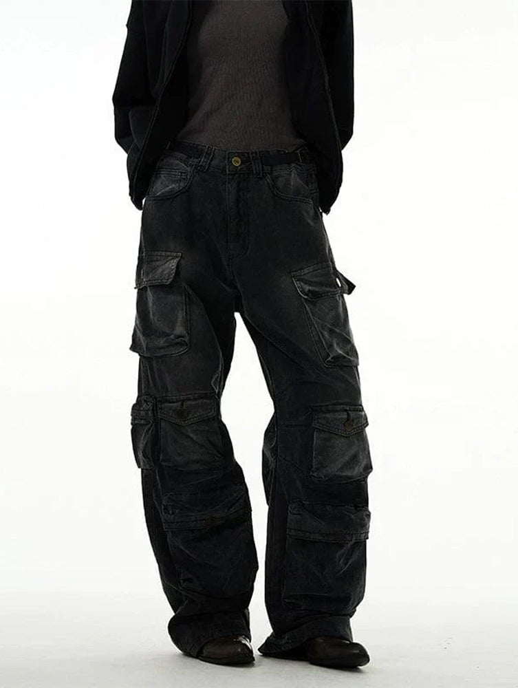 Faded Black Multi Purpose Pocket Baggy Cargo Jeans