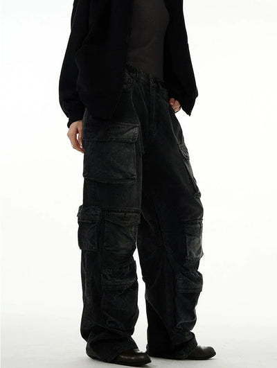 Faded Black Multi Purpose Pocket Baggy Cargo Jeans