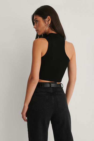 Asymmetrical High Neck Crop Top