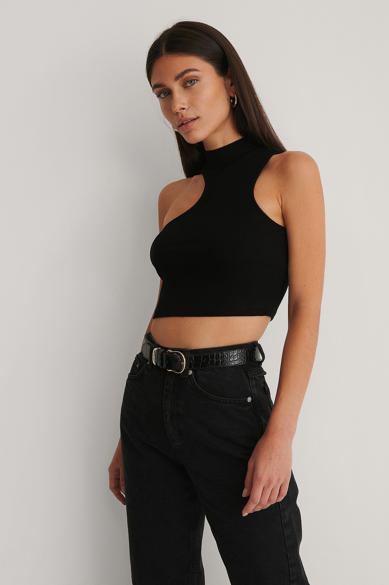 Asymmetrical High Neck Crop Top