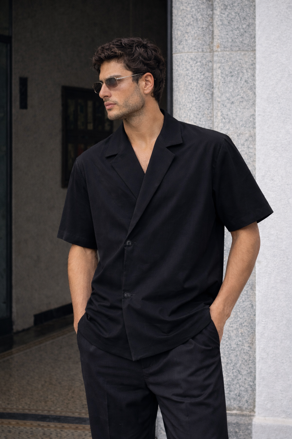 Blazer Vibe Slanted Placket Short Sleeve Shirt