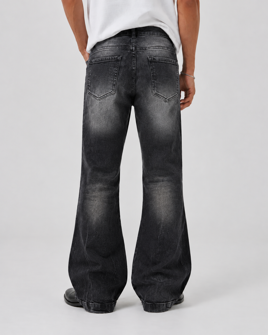 Black Shadow Flame Wash Flare Bootcut Jeans