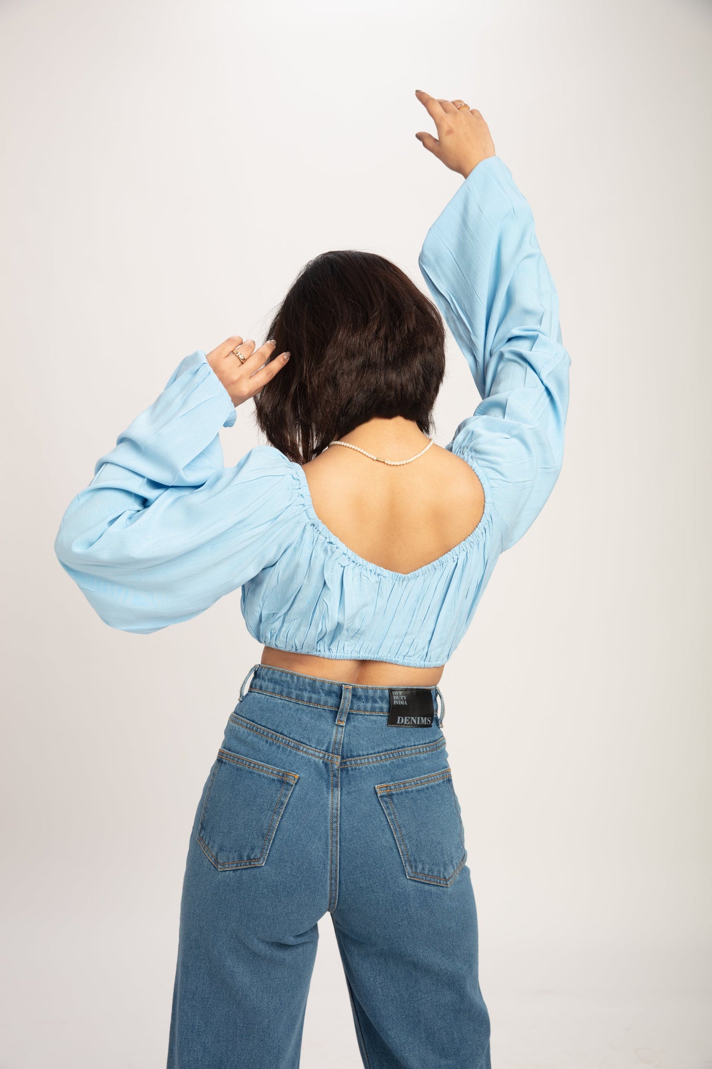 Charlotte blue Long Sleeves Crop Top