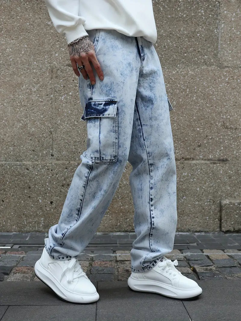 Blue Stone Faded Wash Cargo Jeans
